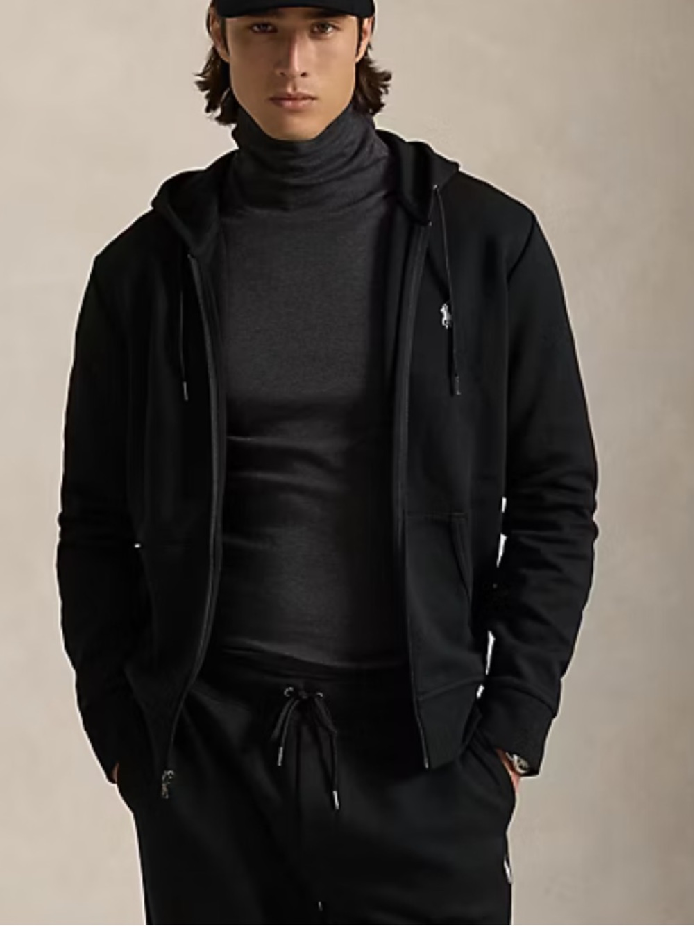 Polo Ralph Lauren Double Knit Full-Zip Hoodie black size medium